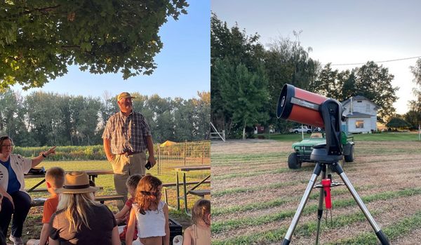 Roy Campbell with the telescope and audience.