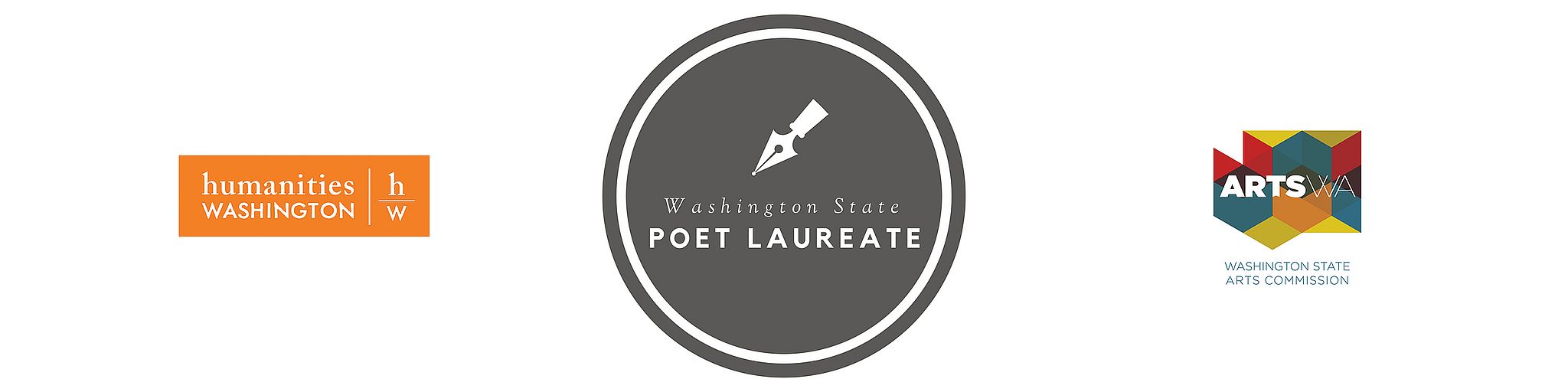The logos of Humanities Washington, Washington State Poet Laureate, and the Washington State Arts Commission are arraigned in a row