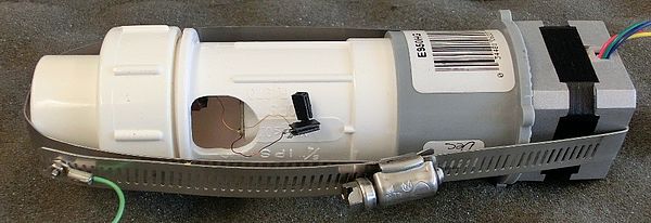 All STM parts in place and held together with a hose clamp.