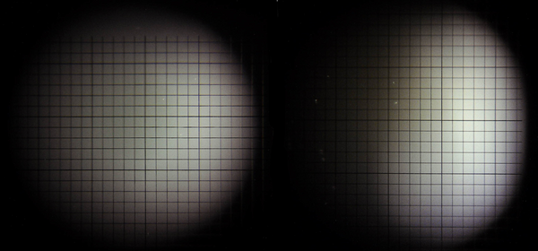 The LED light pattern on the left and the original on the right.