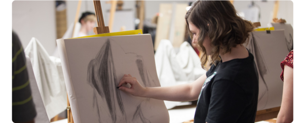 A student practices hear sketching skills in class.