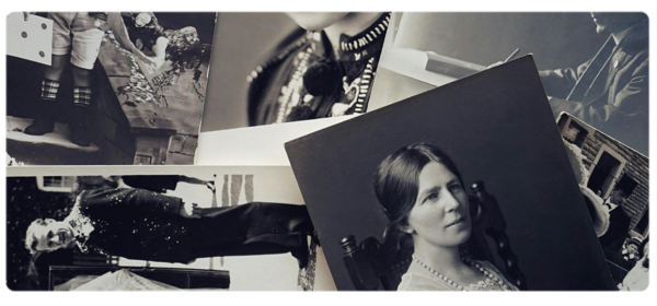 Pile of overlapping black and white photos