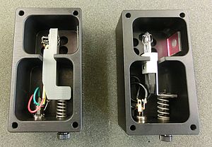 The LED light on the left and the original light on the right.