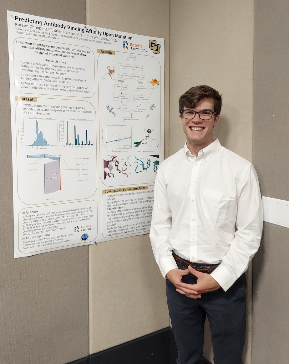 Photo of Karson Chrispens by his poster 